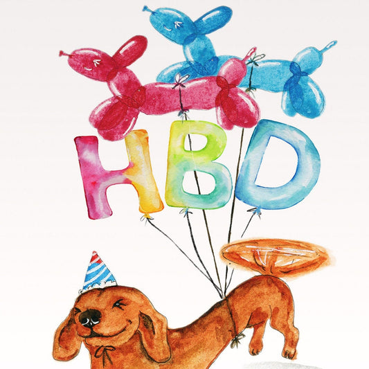 Wiener Balloons Dog Birthday Card Funny - Dachshund Doxie Birthday Party
