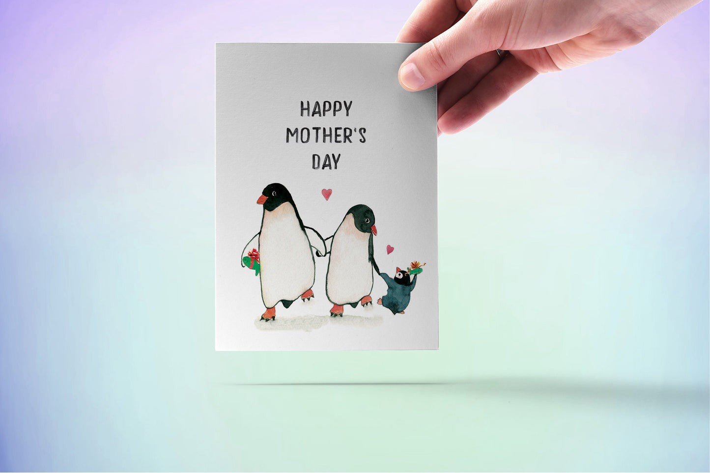 Penguin Mothers Day Card From Husband And Kid - Baby Mom Dad Card For New Parents