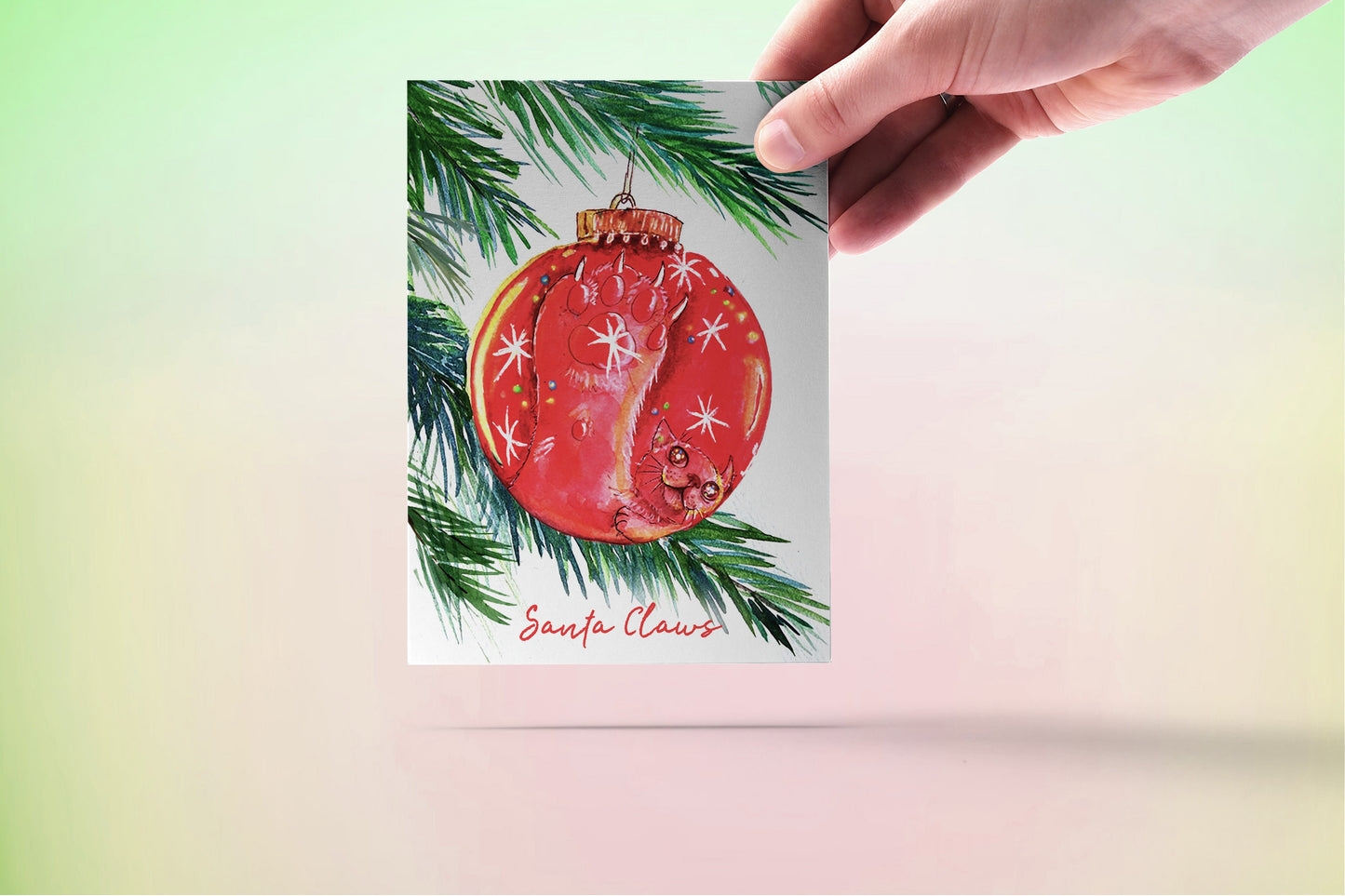 Funny Cat Christmas Cards Pack - Santa Claws Christmas Tree Ornament