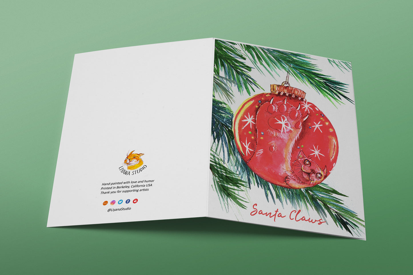 Funny Cat Christmas Cards Pack - Santa Claws Christmas Tree Ornament