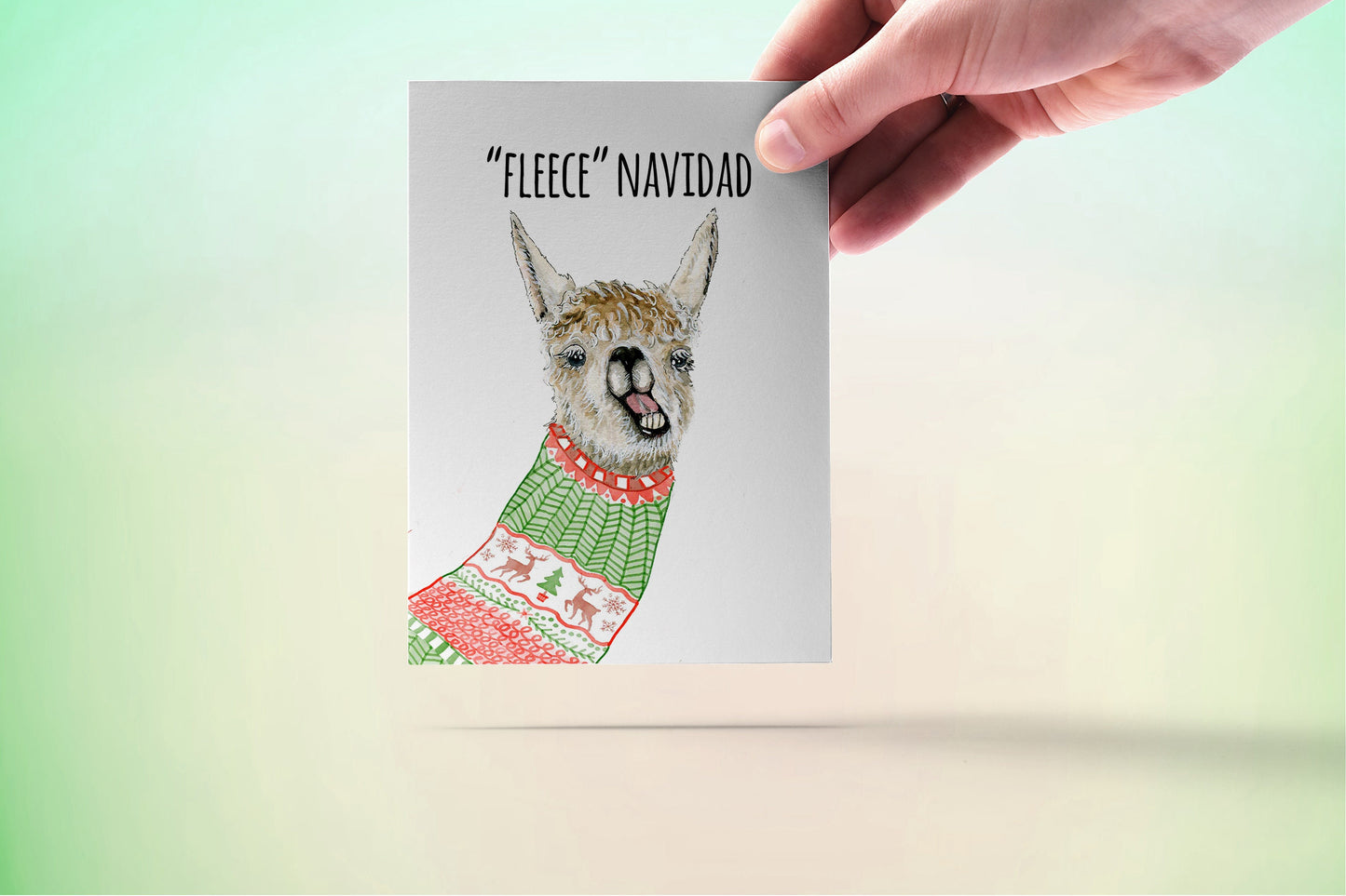 Feliz Navidad Llama Christmas Cards Funny - Ugly Holiday Sweater - Llama Fleece Navidad