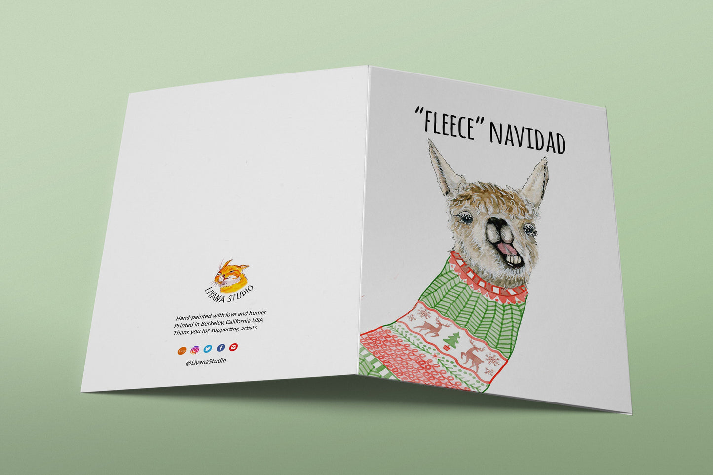 Feliz Navidad Llama Christmas Cards Funny - Ugly Holiday Sweater - Llama Fleece Navidad