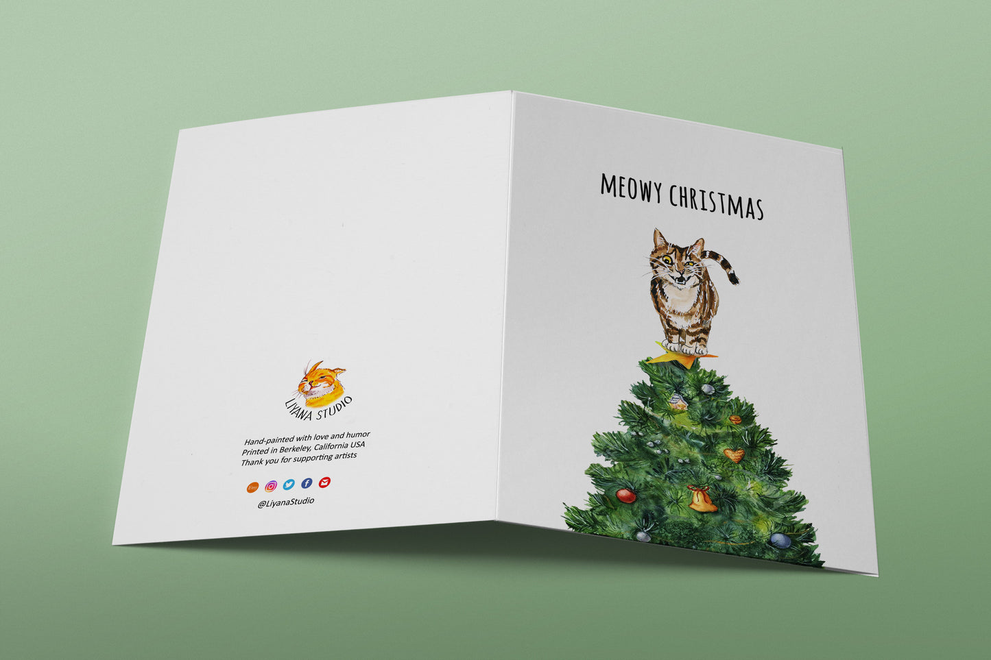 Naughty Cat Christmas Card For Her - Merry Christmas Tree