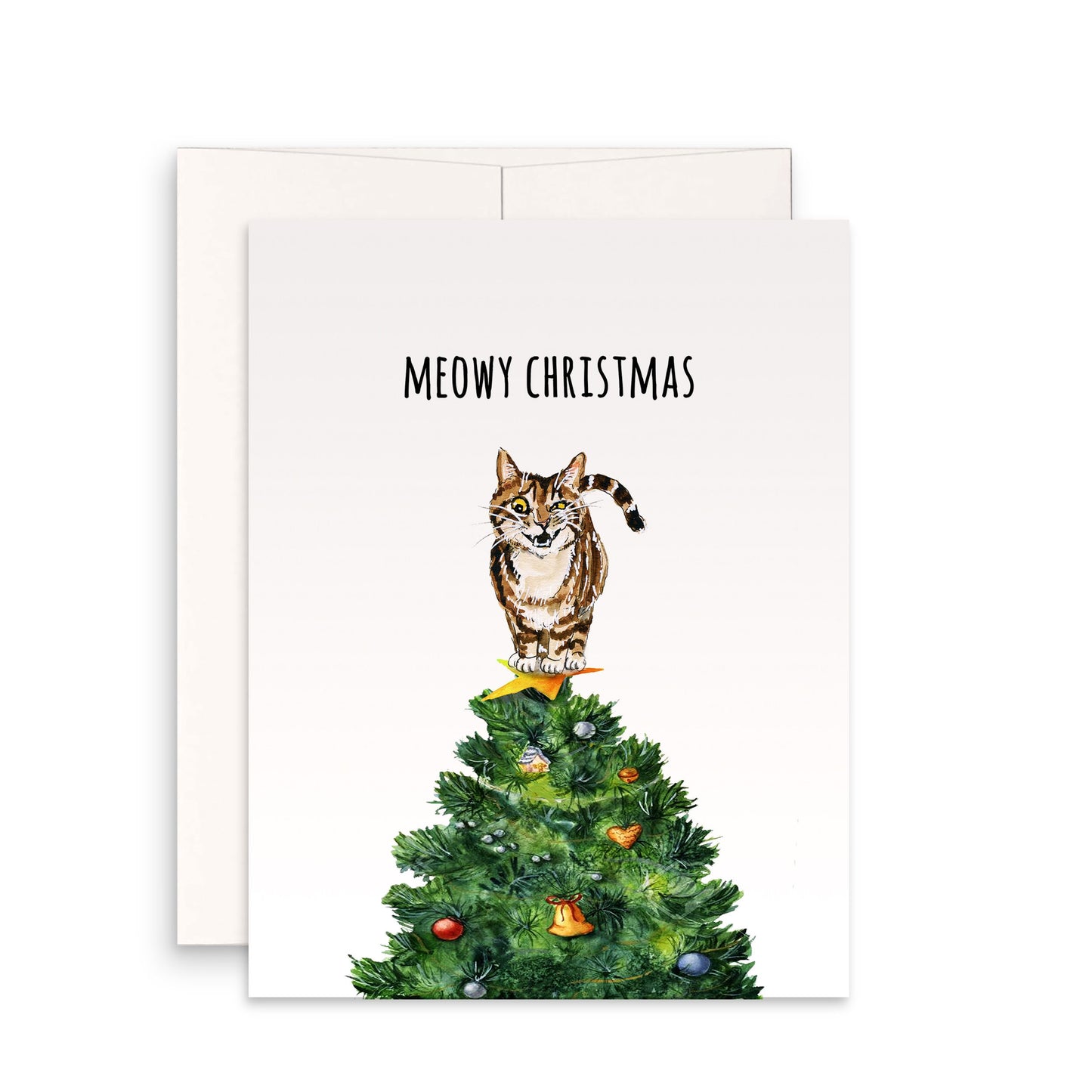 Naughty Cat Christmas Card For Her - Merry Christmas Tree
