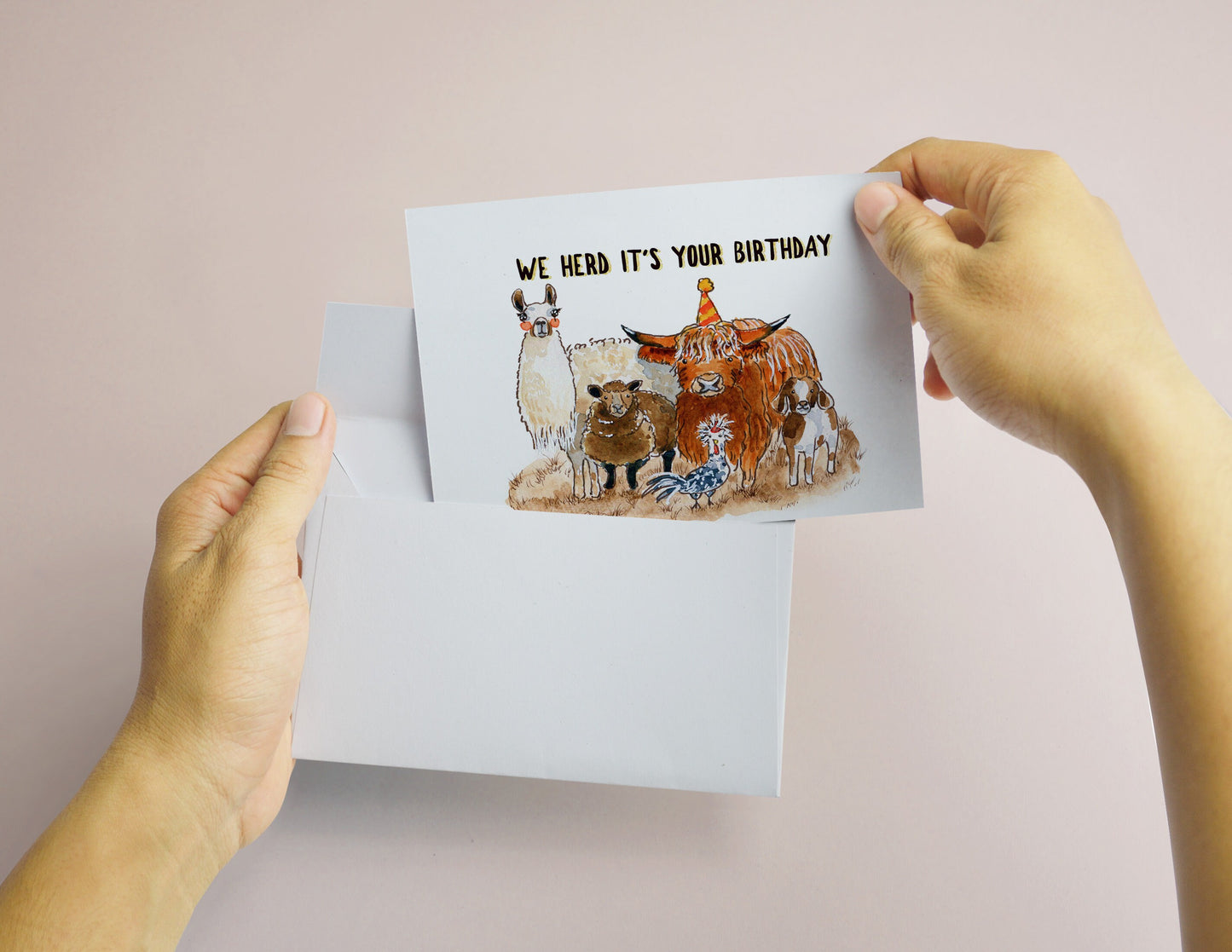 Farm Animal Birthday Card Funny - Woodland Llama Alpaca Sheep Chicken Goat Cow