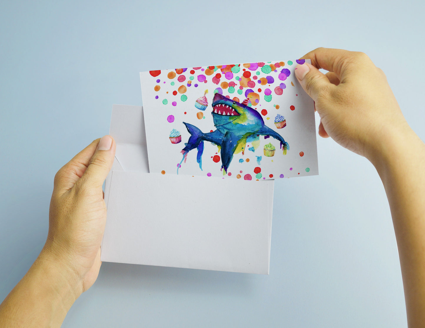 Shark Birthday Cupcake Sprinkle Greeting Card