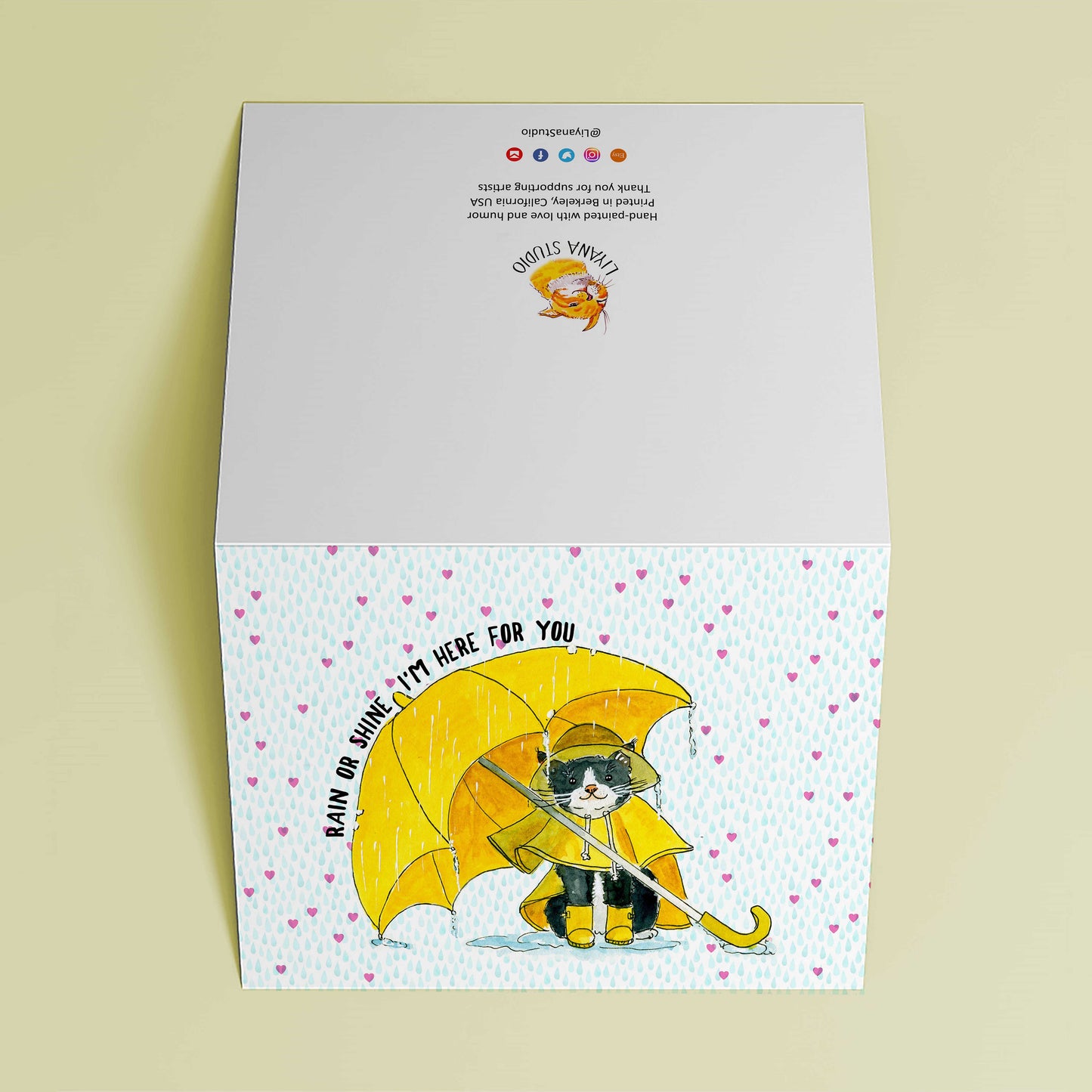 Thinking Of You Cards For Friend - Tuxedo Cat With Umbrella