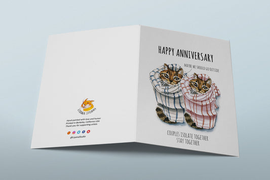 Funny Isolate Anniversary Card, Cat Burrito Quarantine Card For husband