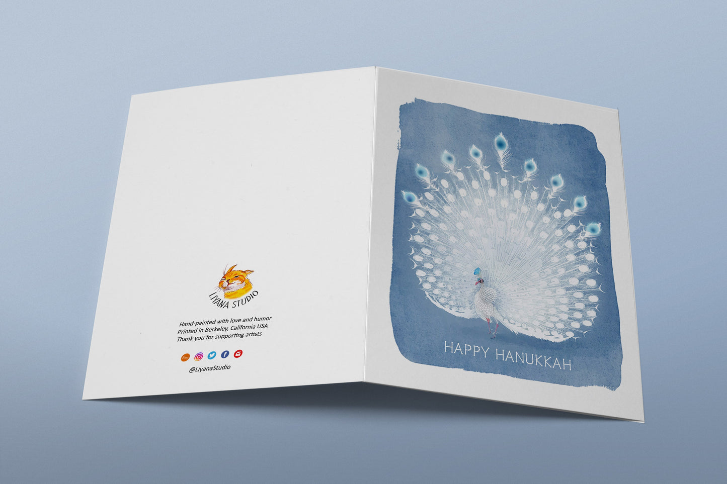 Peacock Happy Hanukkah Cards - Jewish Holiday Watercolor Greeting Card Handmade