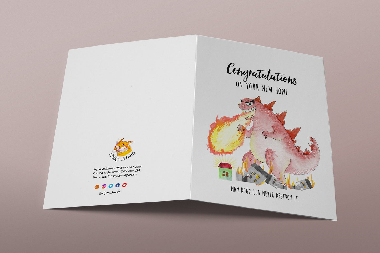 Godzilla Funny Housewarming Card For Friends, Funny New Home Cards For Him, First Homeowner Gifts For Couple, Moving House Congrats For Her