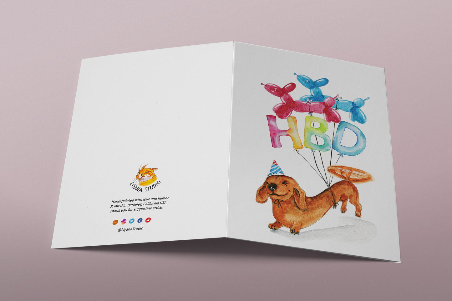 Wiener Balloons Dog Birthday Card Funny - Dachshund Doxie Birthday Party