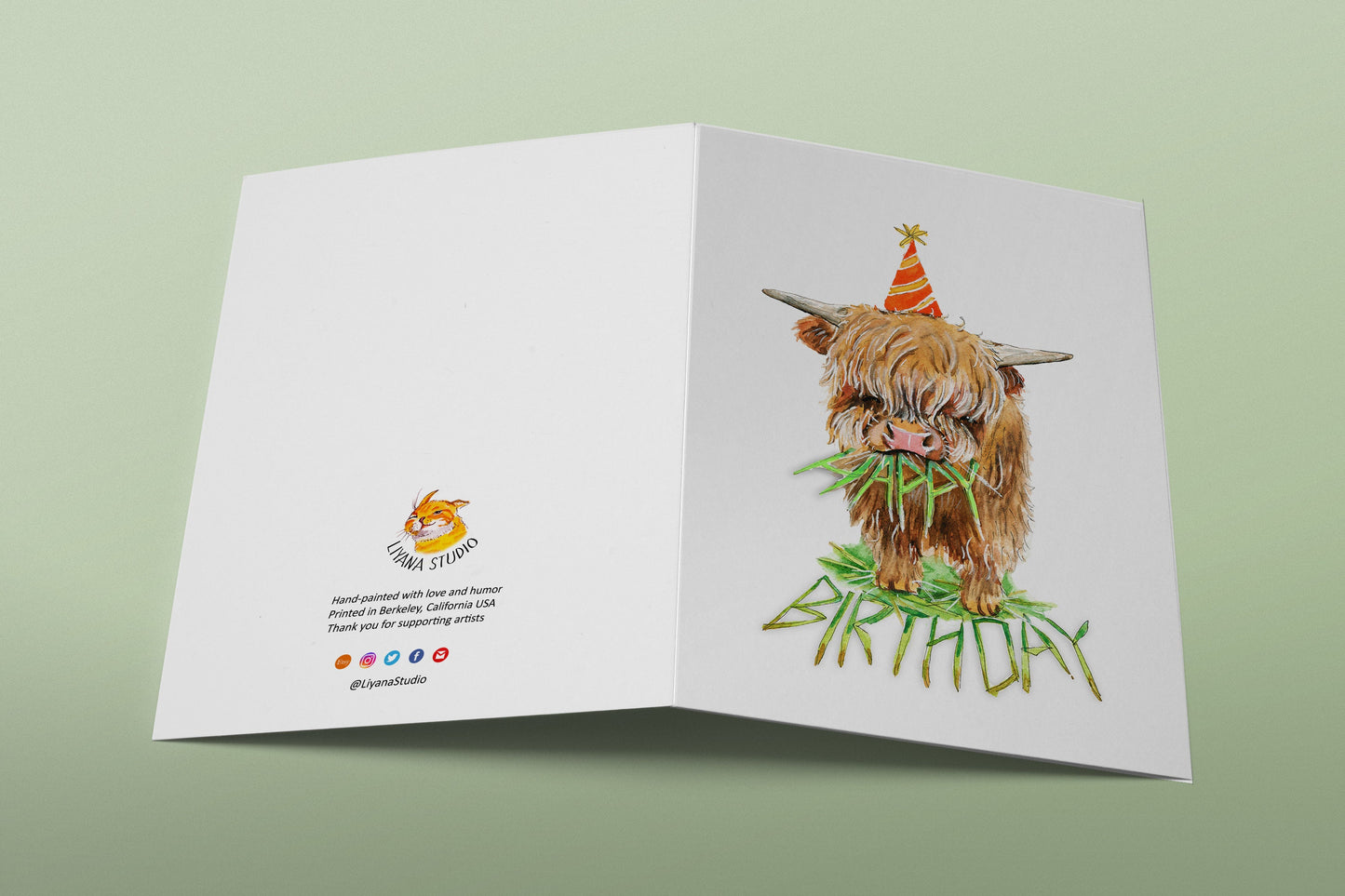 Highland Cow Vegan Birthday Card Funny - Favorite Herbivore Vegetarian Birthday Cards For Best Friend