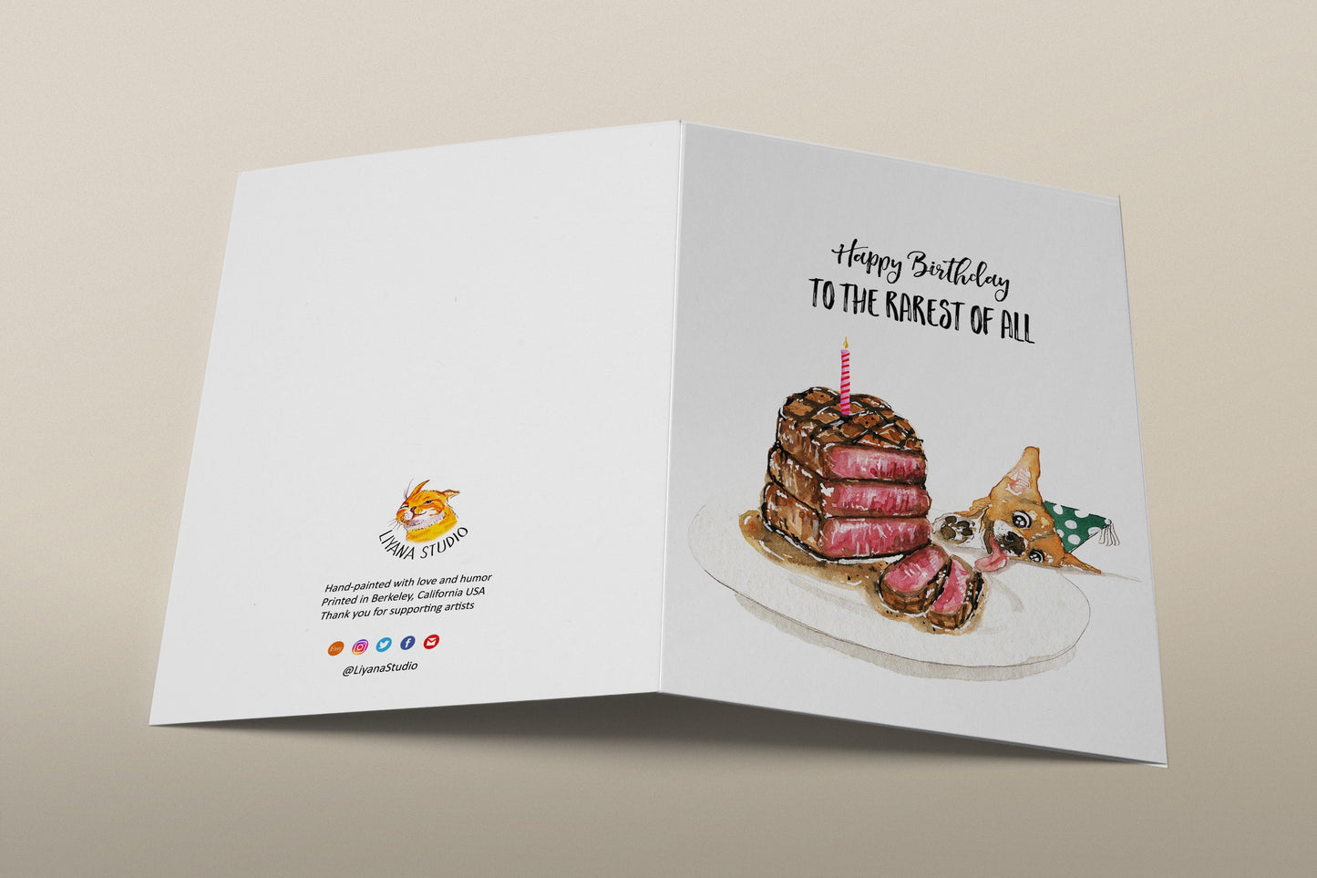 Funny Birthday Card For Corgi Mom - Steak Cake