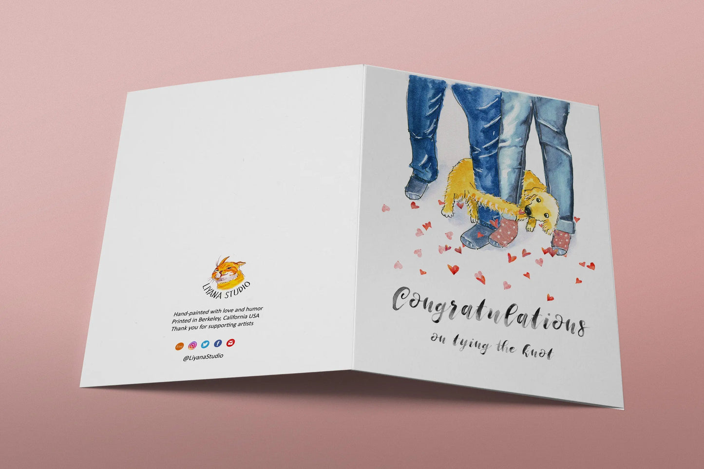 Dog Funny Wedding Card Funny - Congratulations Card For Friends - Tie The Knot - Golden Retriever Puppy Caught Tail