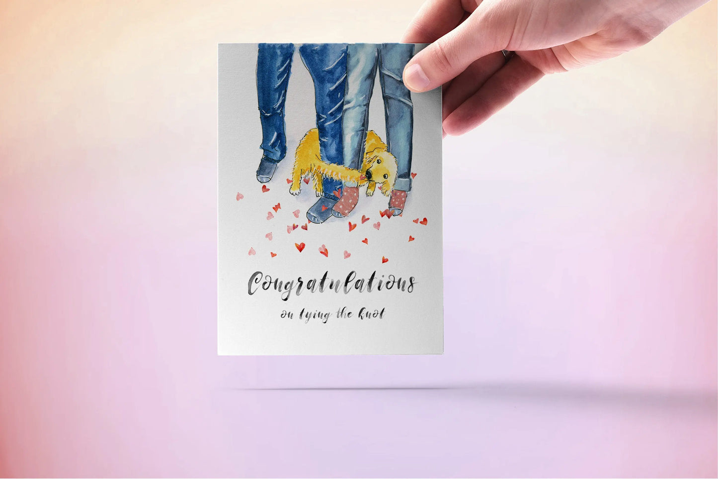 Dog Funny Wedding Card Funny - Congratulations Card For Friends - Tie The Knot - Golden Retriever Puppy Caught Tail