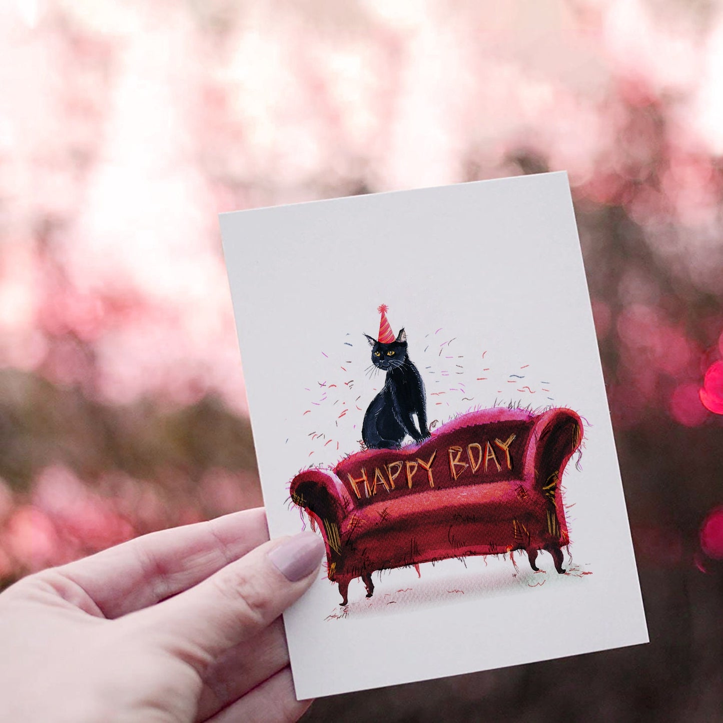 Naughty Black Cat Birthday Cards Funny - Couch Scratch Cats Gift