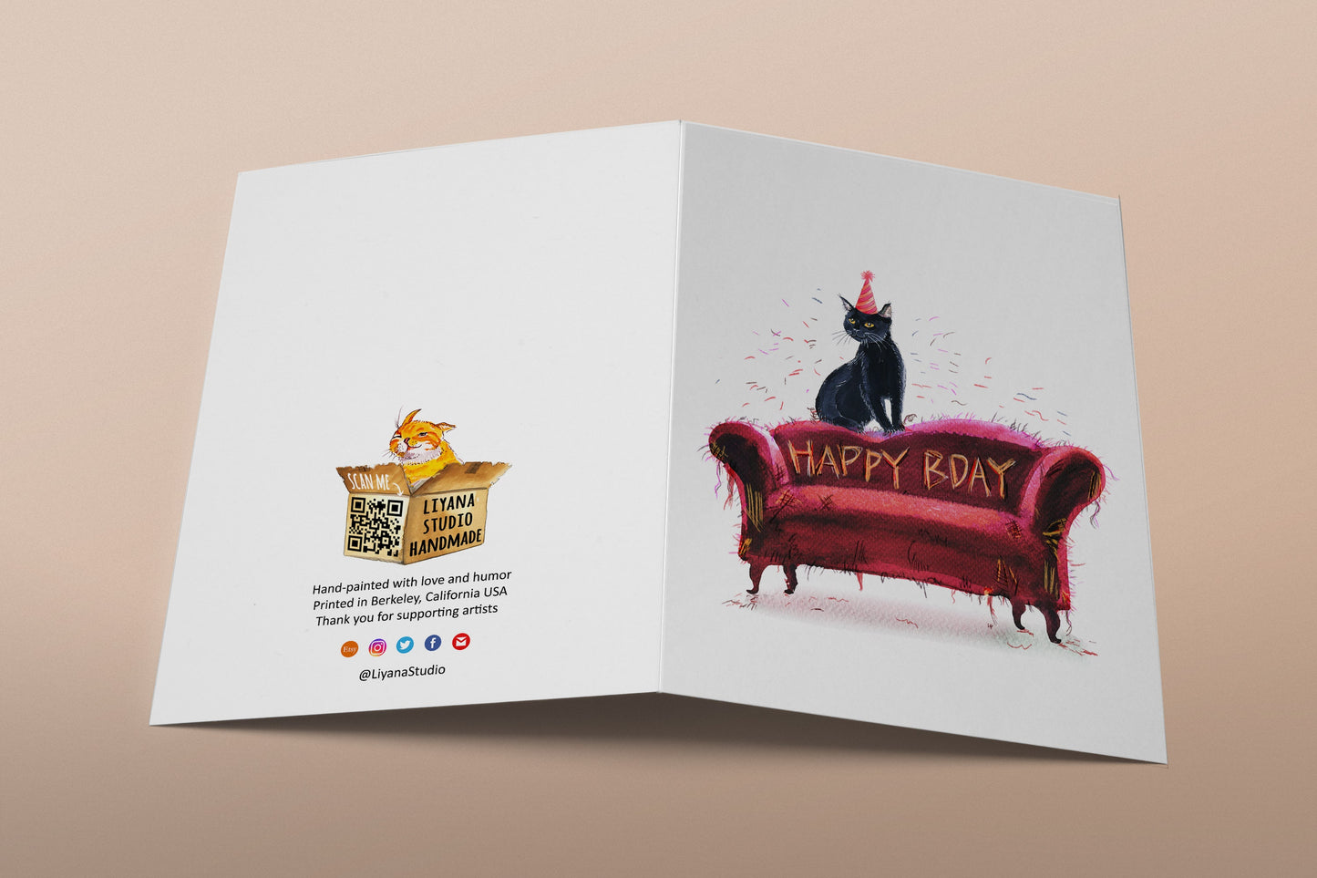 Naughty Black Cat Birthday Cards Funny - Couch Scratch Cats Gift