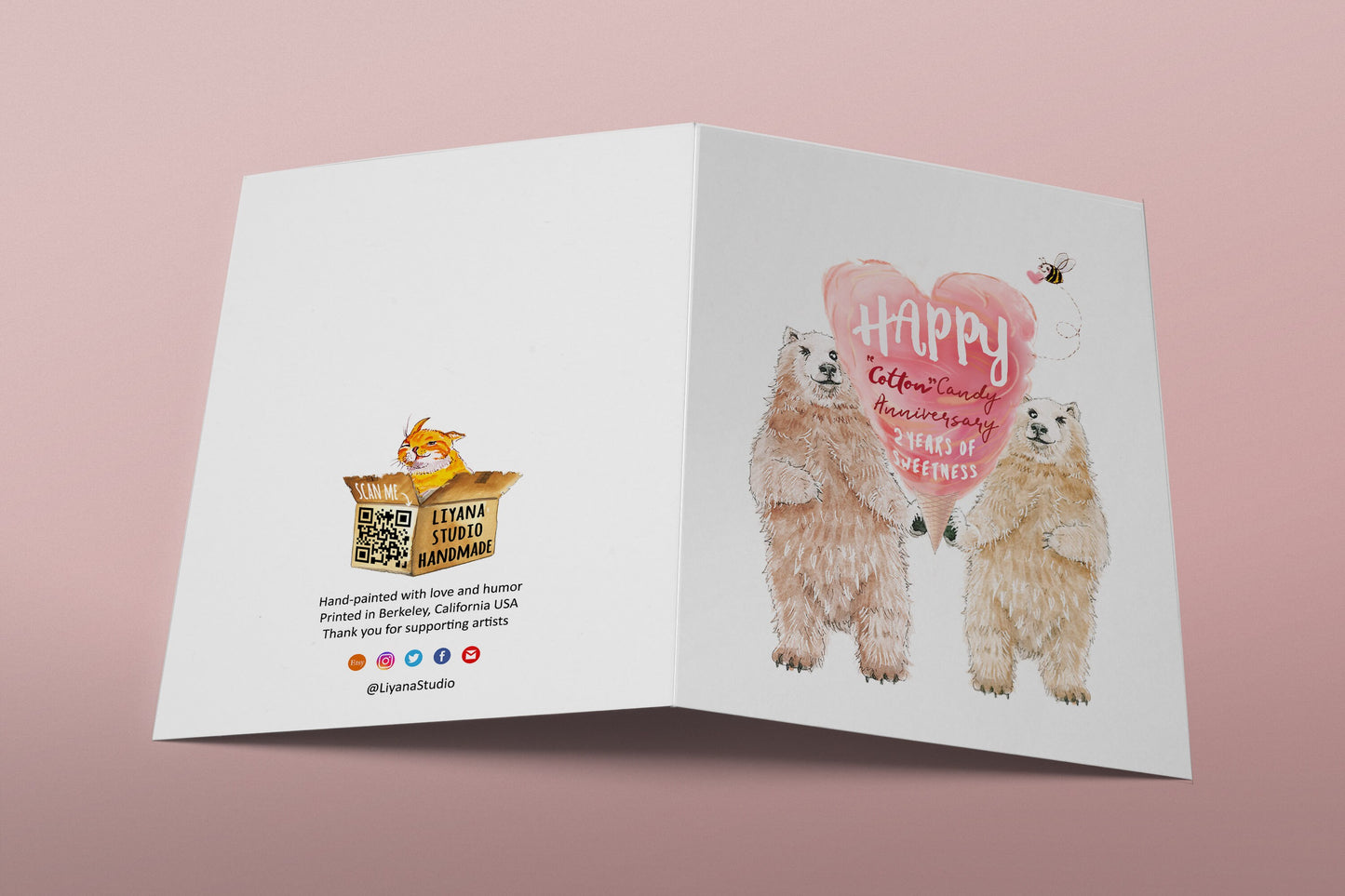 Polar Bear Couple Cotton Anniversary Card For Husband - Cotton Candy 2 Years Sweetness - 2nd Anniversary Gift For Boyfriend