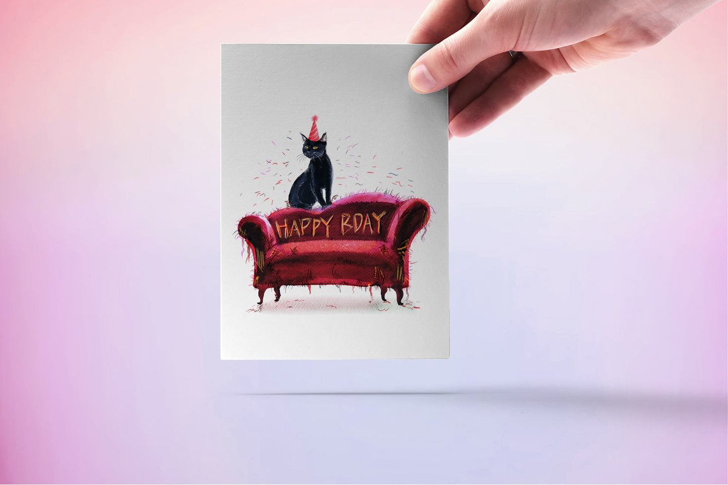Naughty Black Cat Birthday Cards Funny - Couch Scratch Cats Gift