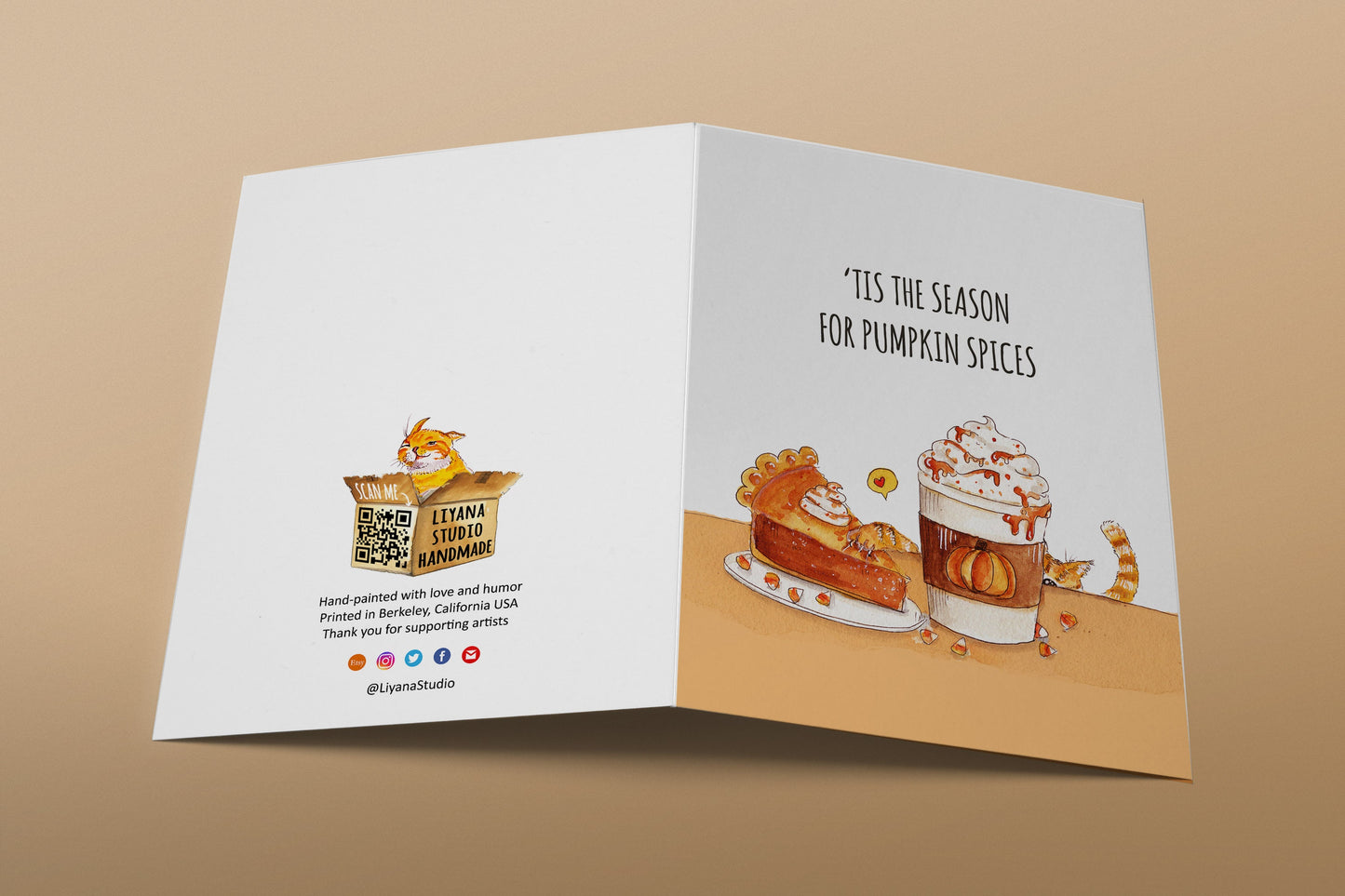 Happy Thanksgiving Card From Orange Cat - Funny Fall Holiday Cards Set - Tis the Season For Pumpkin Spice