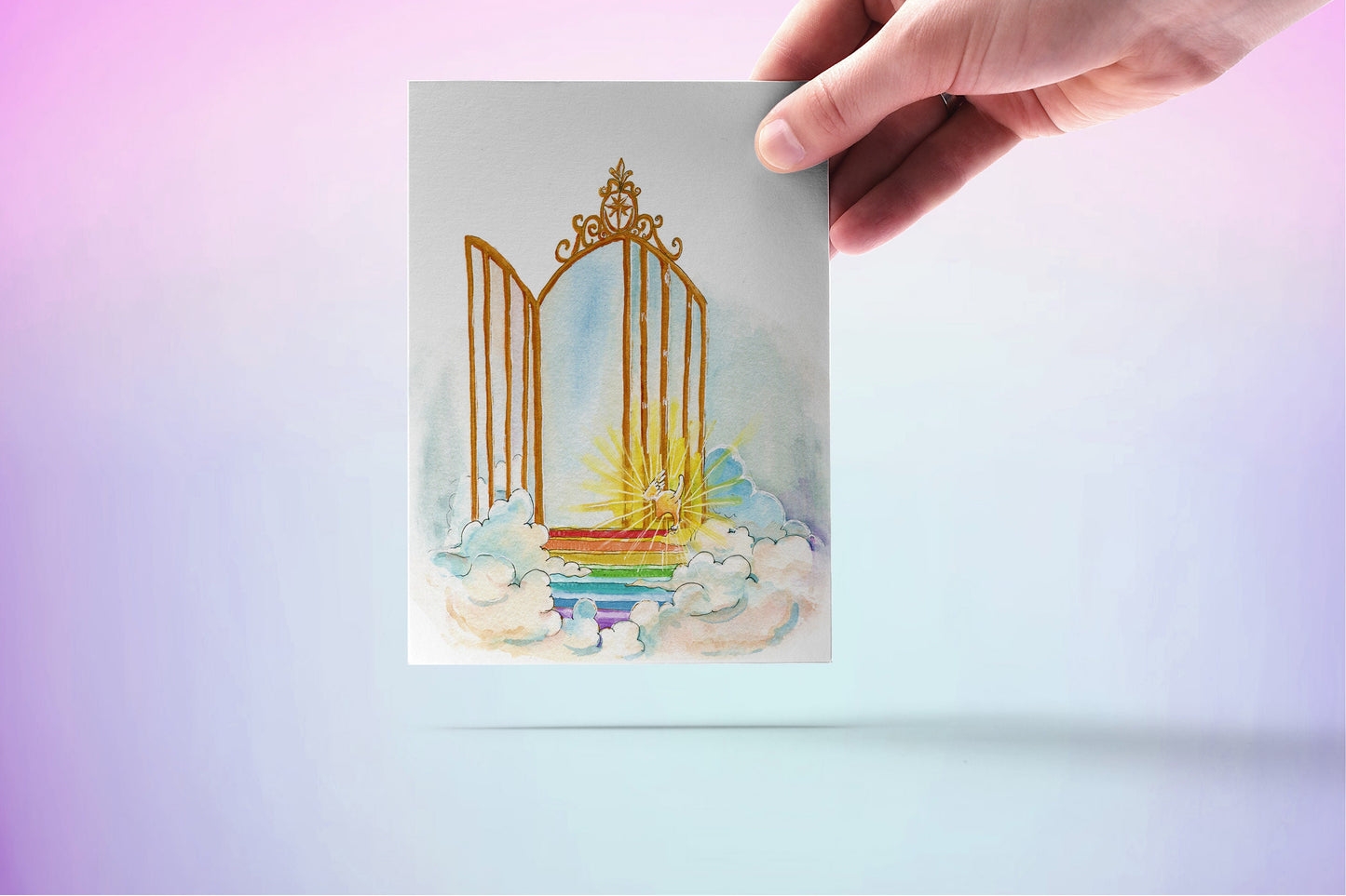 Gate Of Heaven Pet Sympathy Card - Cross the Rainbow Bridge Memorial Card For Loss Of Dog Cat