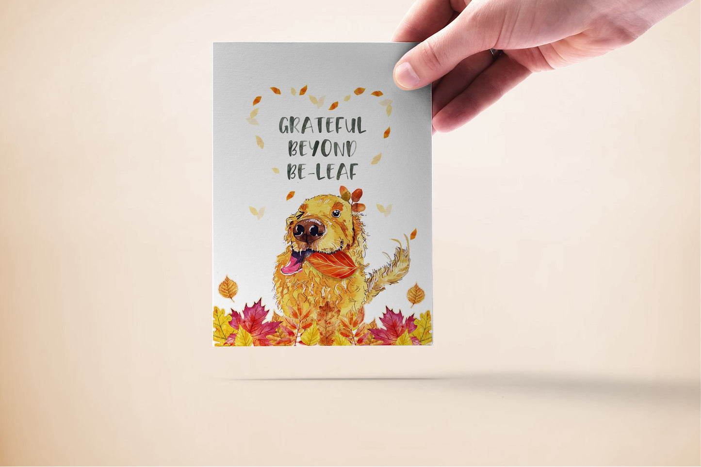 Grateful Golden Retriever Dog Thanksgiving Card For Friends - Thank You Cards - Autumn Holiday Seasons Greetings