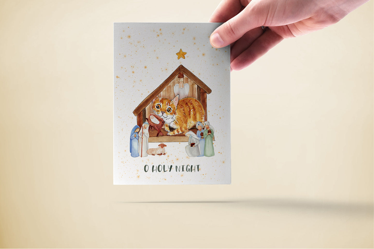 O Holy Night Christmas Cards - Cat Nativity Scene Religious Card