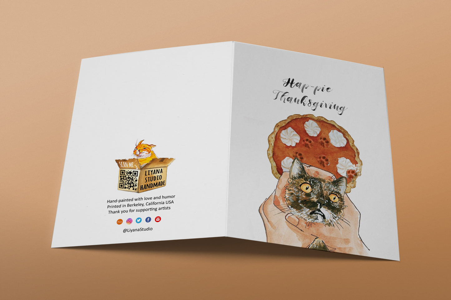Tortoiseshell Cat Thanksgiving Cards Funny - Pumpkin Pie Fest - Fall Seasons Greeting Card Set