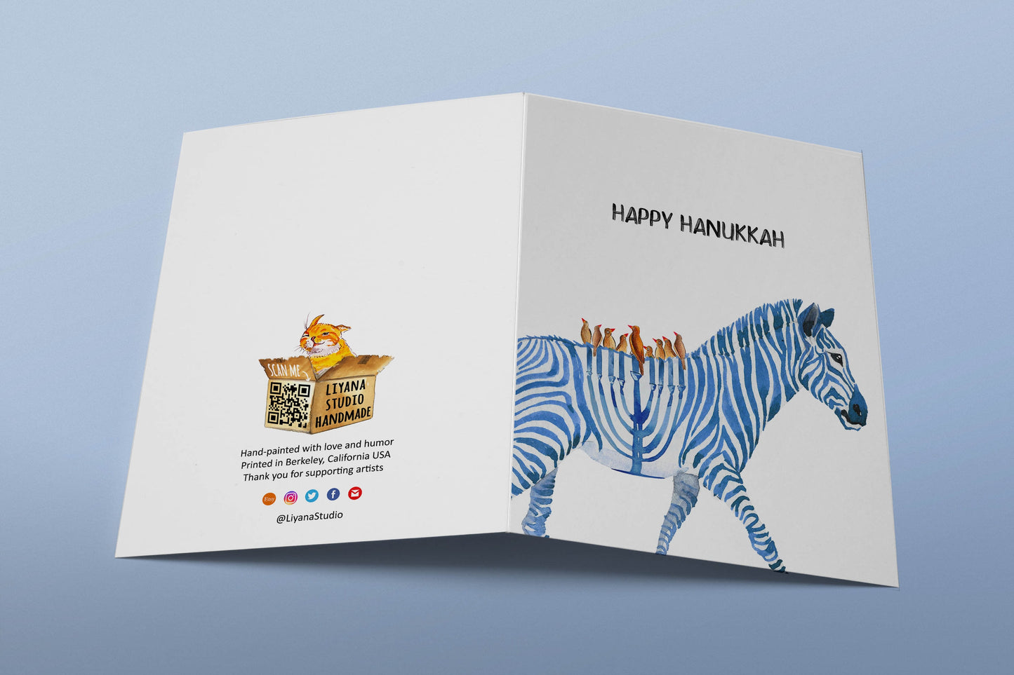 Zebra Menorah Hanukkah Cards Set - Unique Chanukah Art
