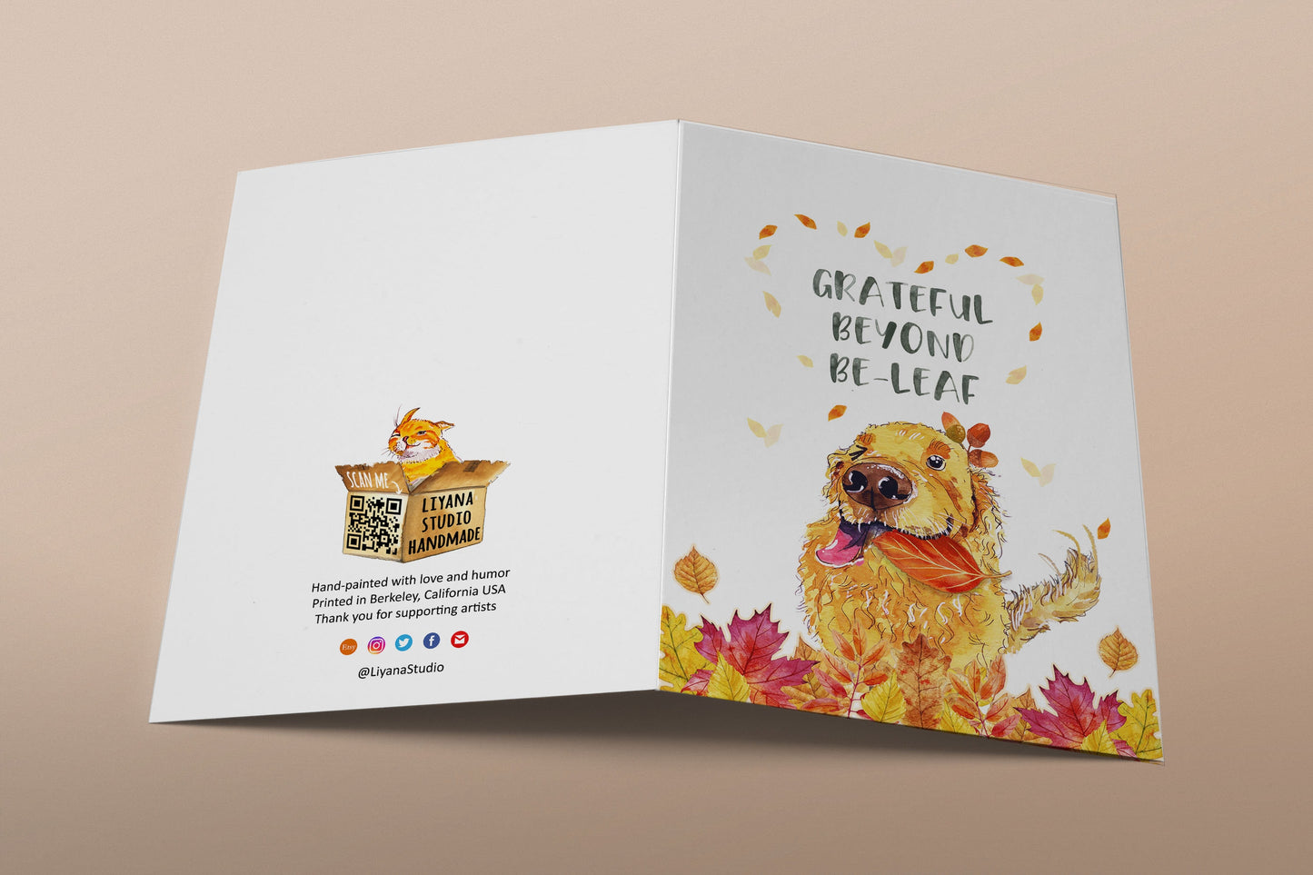 Grateful Golden Retriever Dog Thanksgiving Card For Friends - Thank You Cards - Autumn Holiday Seasons Greetings