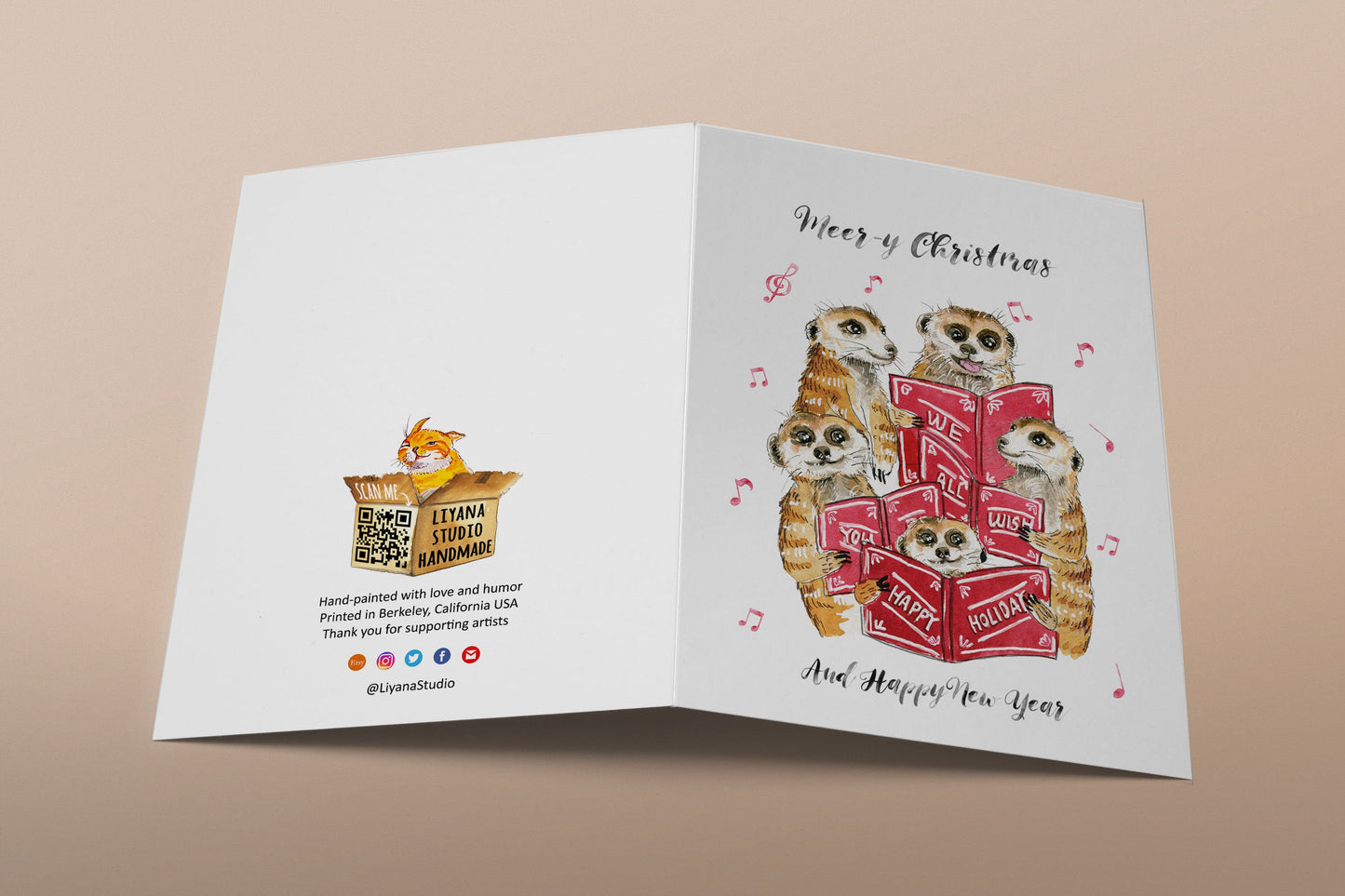 Meerkats Carol Funny Christmas Cards For Friends - Coworkers Holidays Card - Merry Christmas And Happy New Year