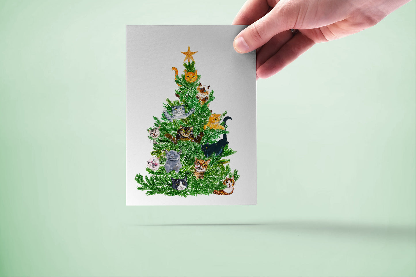 Cat Christmas Tree Card Funny - Cat Lover Gift For Friends - Orange Tabby Siamese Black Cat Cards