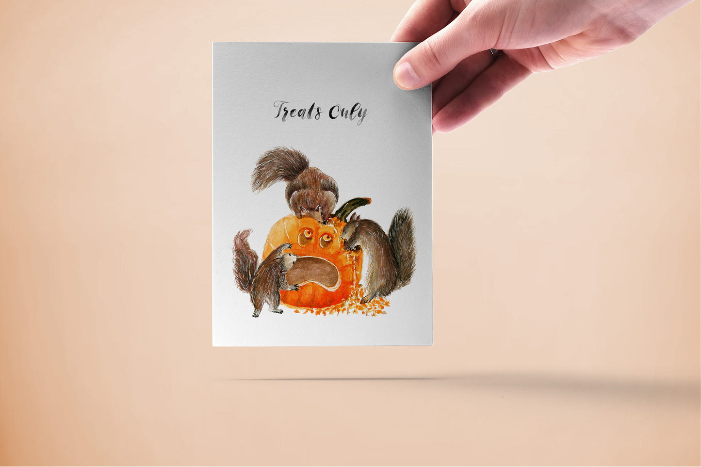 Funny Halloween Cards Squirrels Eating Pumpkin - Treats Only - Fall Greetings For Friends