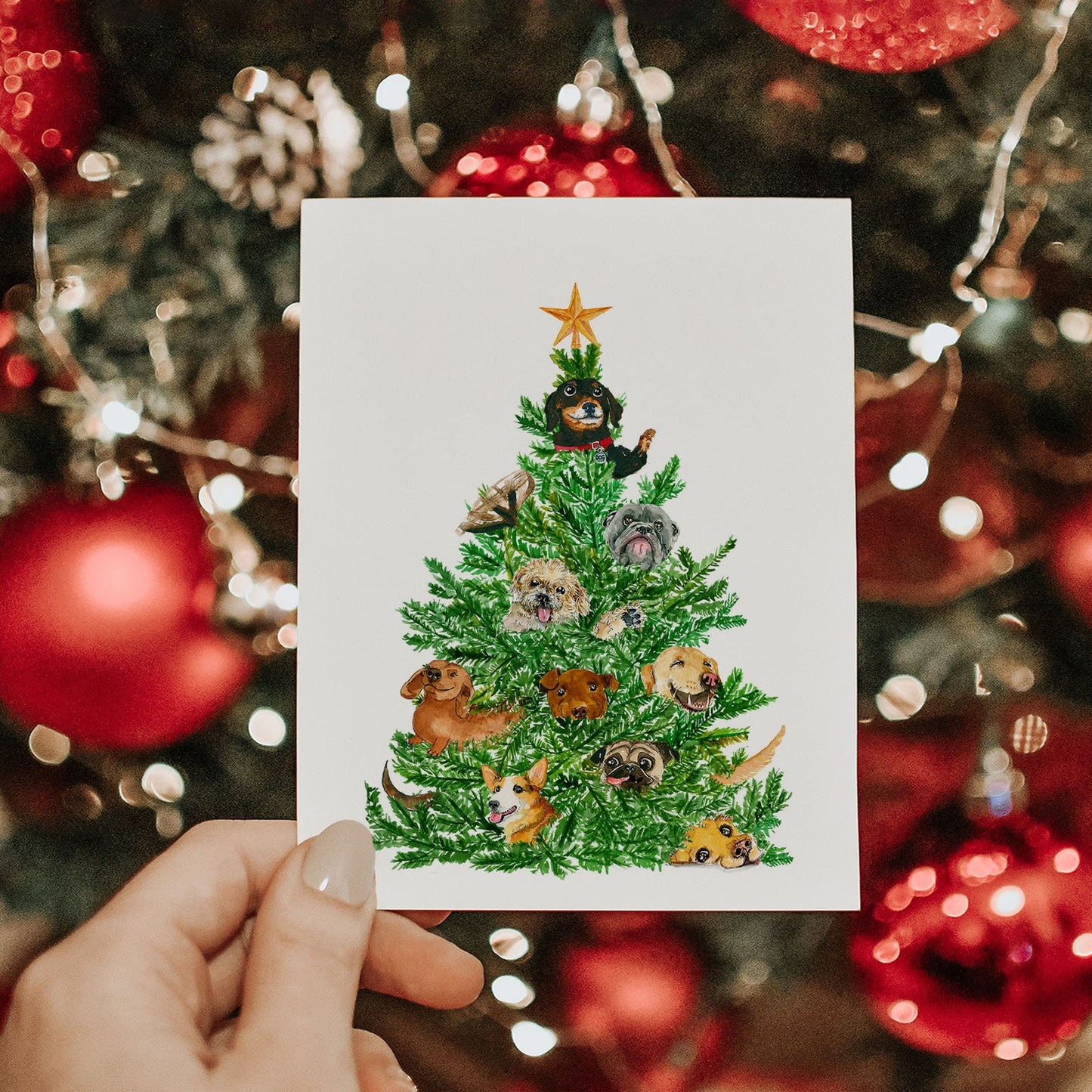 Dog Christmas Card Funny - Dogs Christmas Tree Ornaments - Dachshund Corgi Labrador Retriever Pug Pitbull Dog Lovers