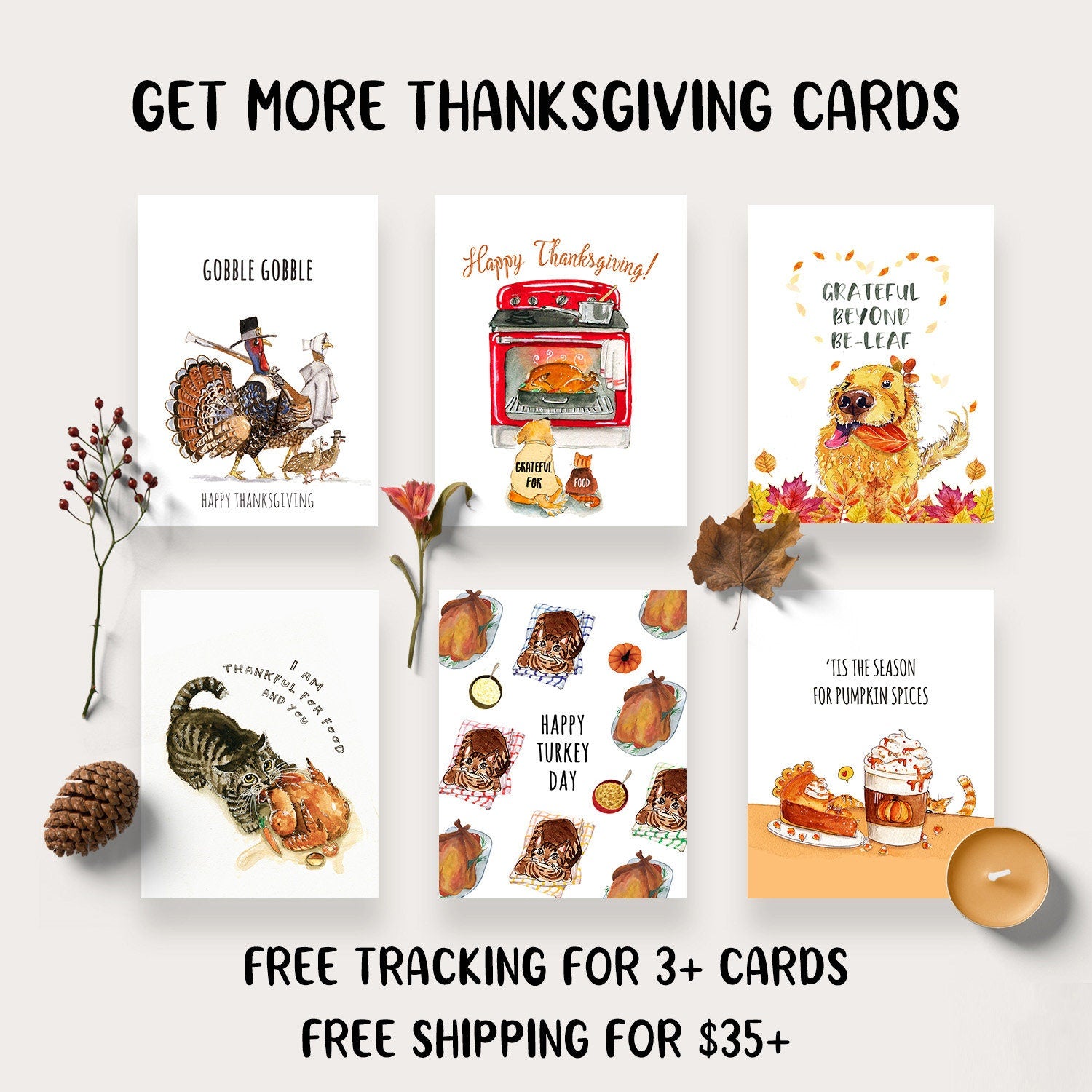 Thanksgiving Cards Funny - Cat And Dog Holiday Cards For Friends- Thankful For Turkey In Oven