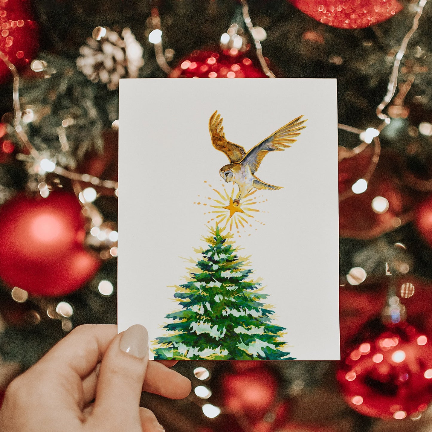Barn Owl Winter Holiday Card Pack - Farmhouse Christmas Cards Handmade For Friends