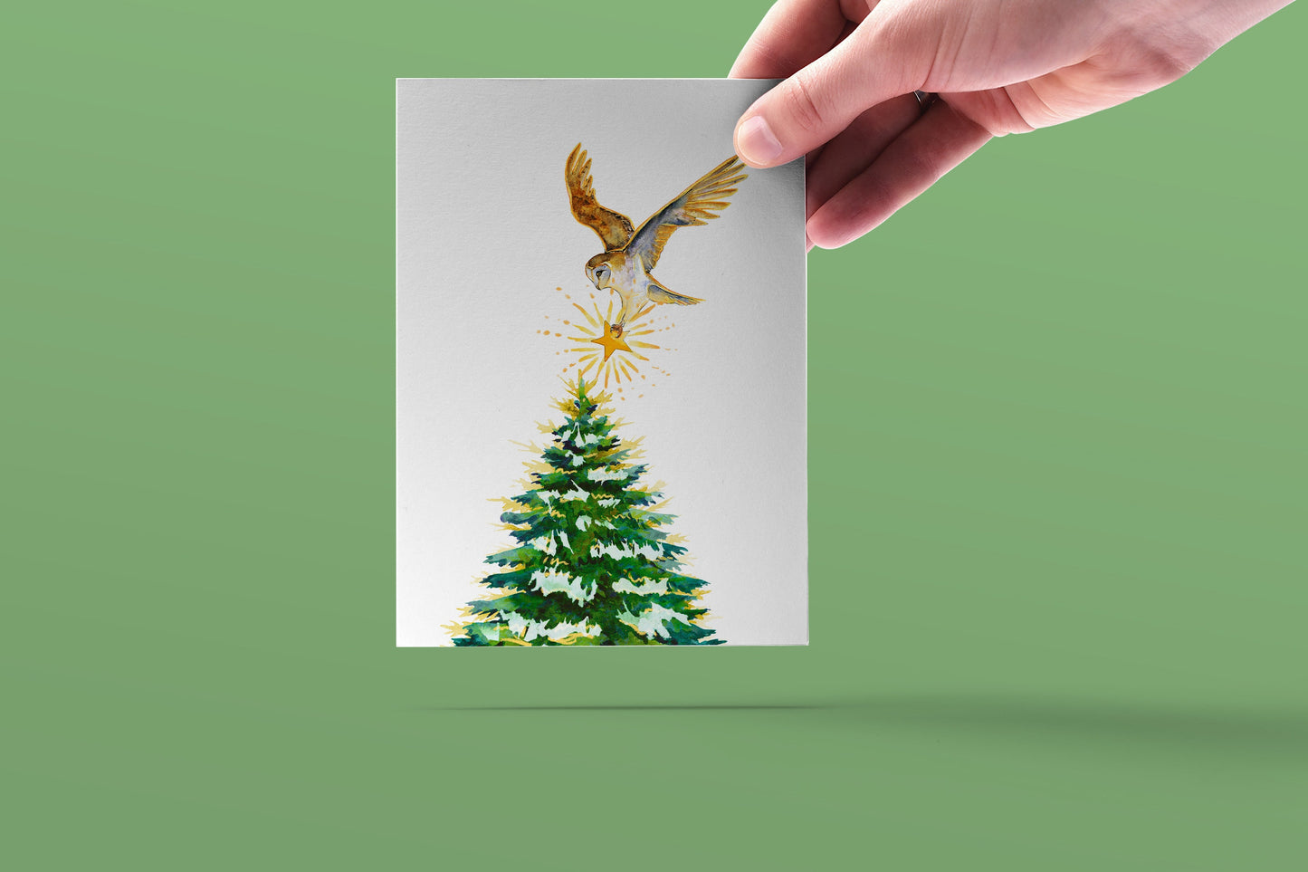 Barn Owl Winter Holiday Card Pack - Farmhouse Christmas Cards Handmade For Friends