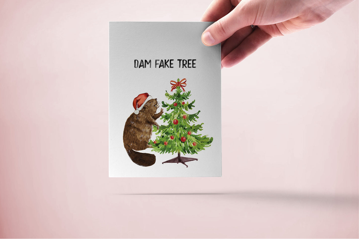 Beaver Funny Christmas Cards For Friends - Dam Fake Christmas Tree Gifts