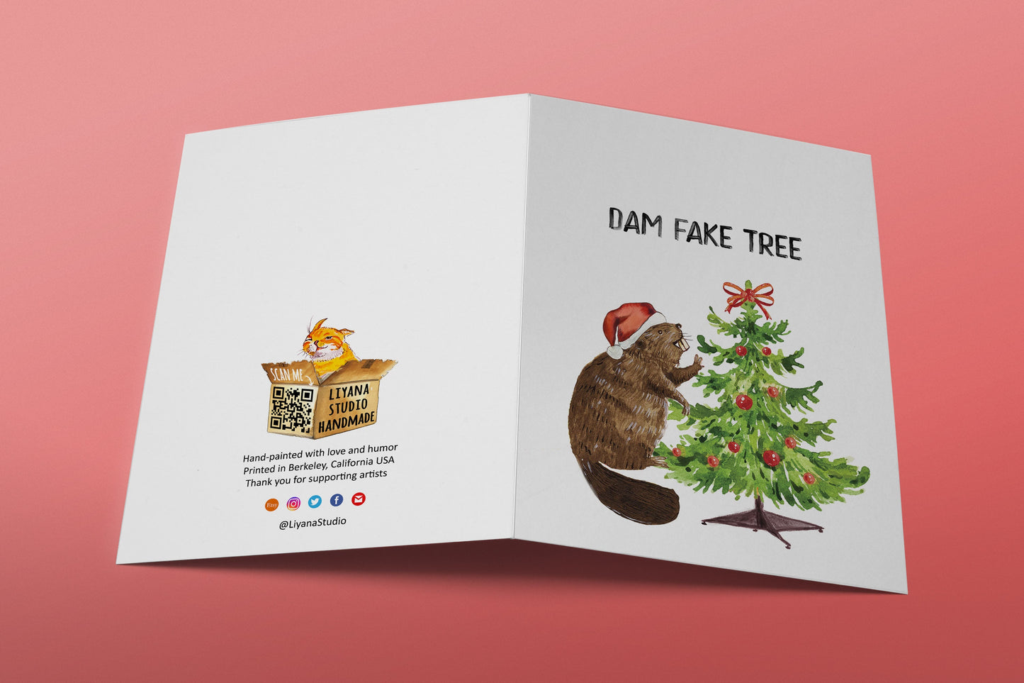 Beaver Funny Christmas Cards For Friends - Dam Fake Christmas Tree Gifts