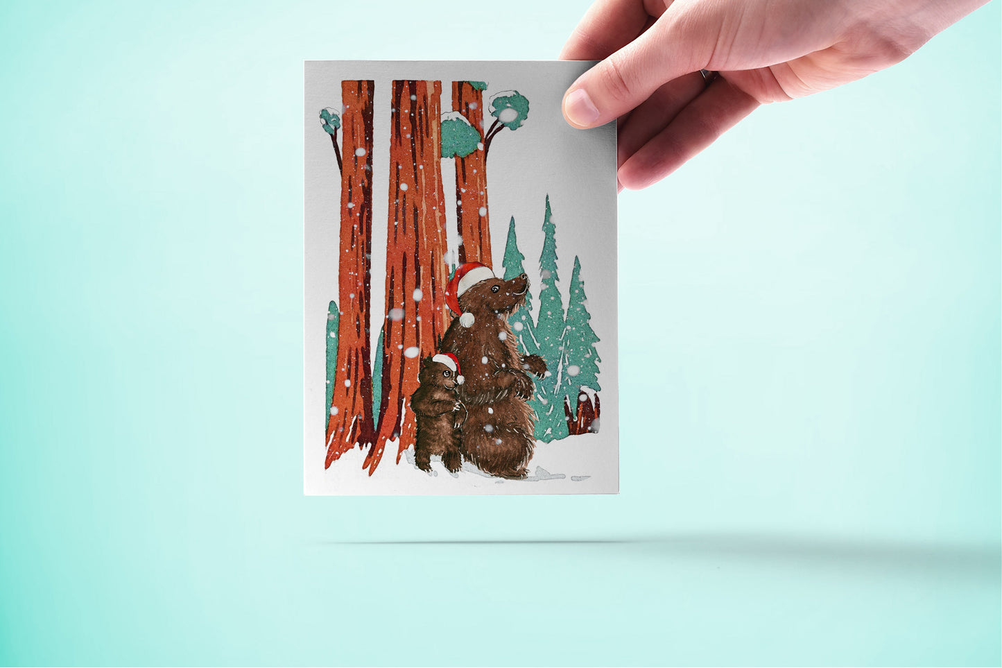 Bear Christmas Card Funny - Snow Woodland Animal Christmas Cards - Bear Family Kid