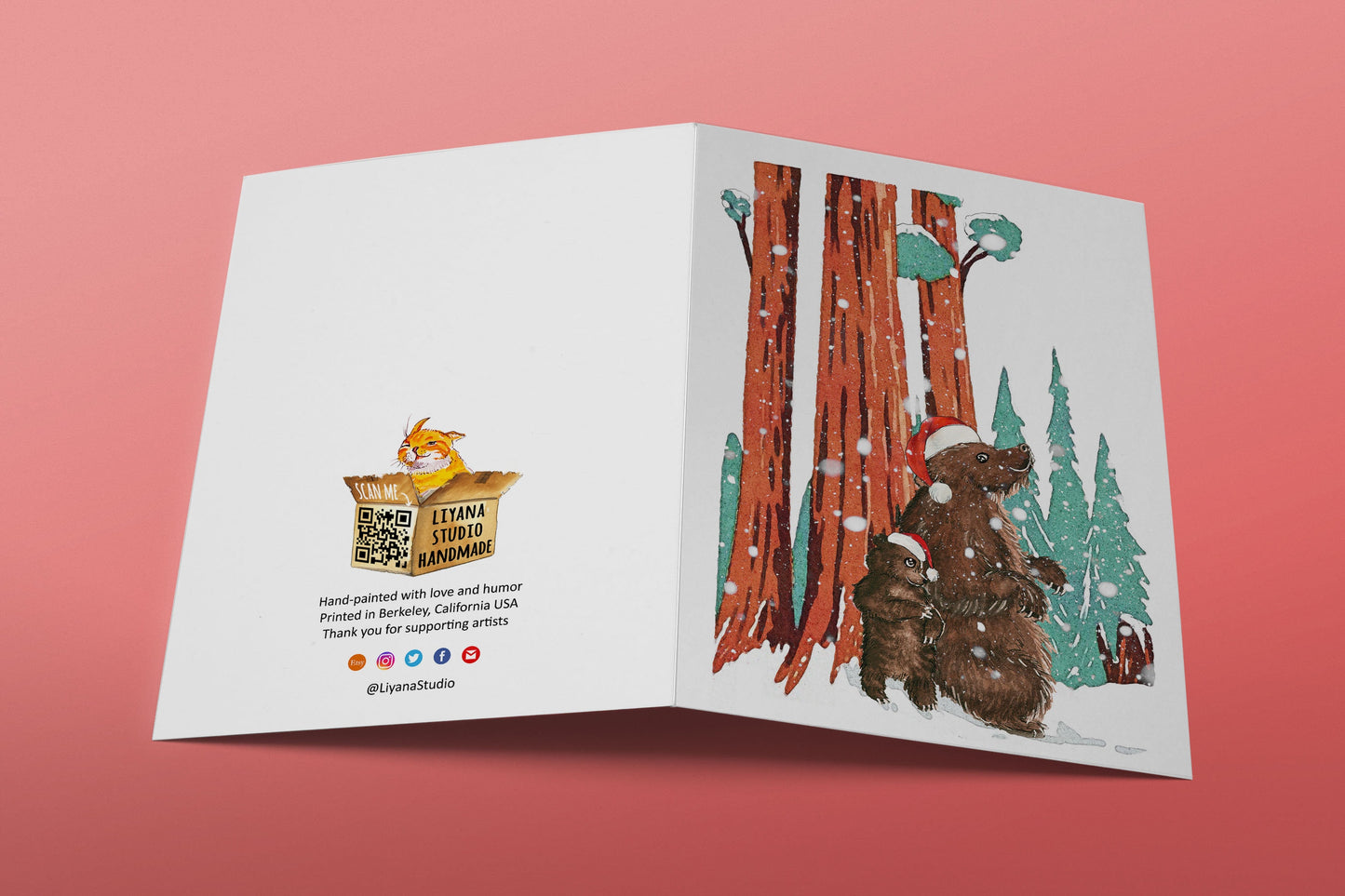 Bear Christmas Card Funny - Snow Woodland Animal Christmas Cards - Bear Family Kid