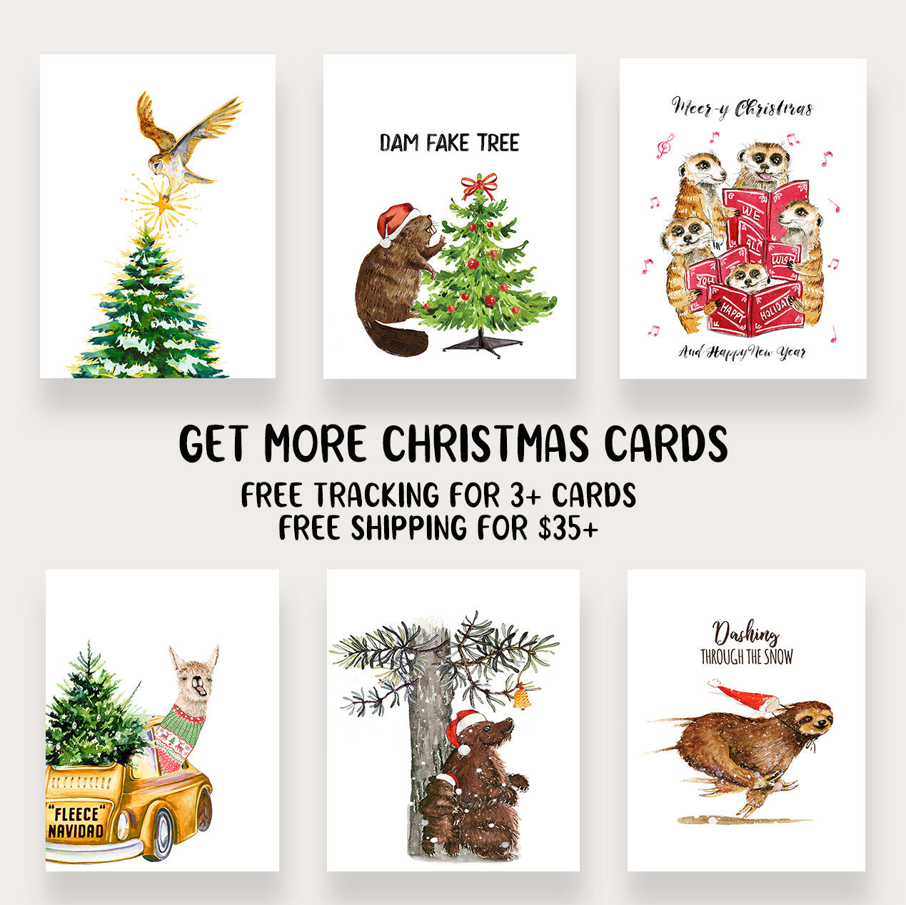 Barn Owl Winter Holiday Card Pack - Farmhouse Christmas Cards Handmade For Friends