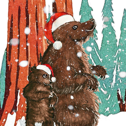 Bear Christmas Card Funny - Snow Woodland Animal Christmas Cards - Bear Family Kid