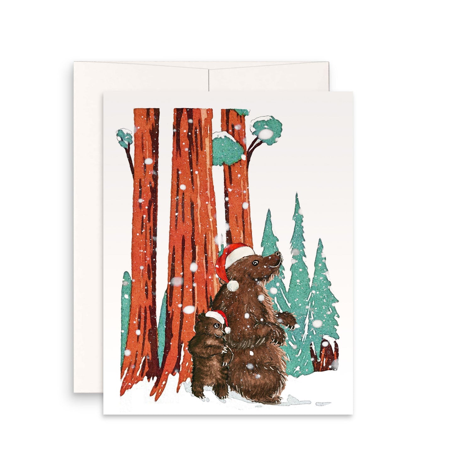 Bear Christmas Card Funny - Snow Woodland Animal Christmas Cards - Bear Family Kid