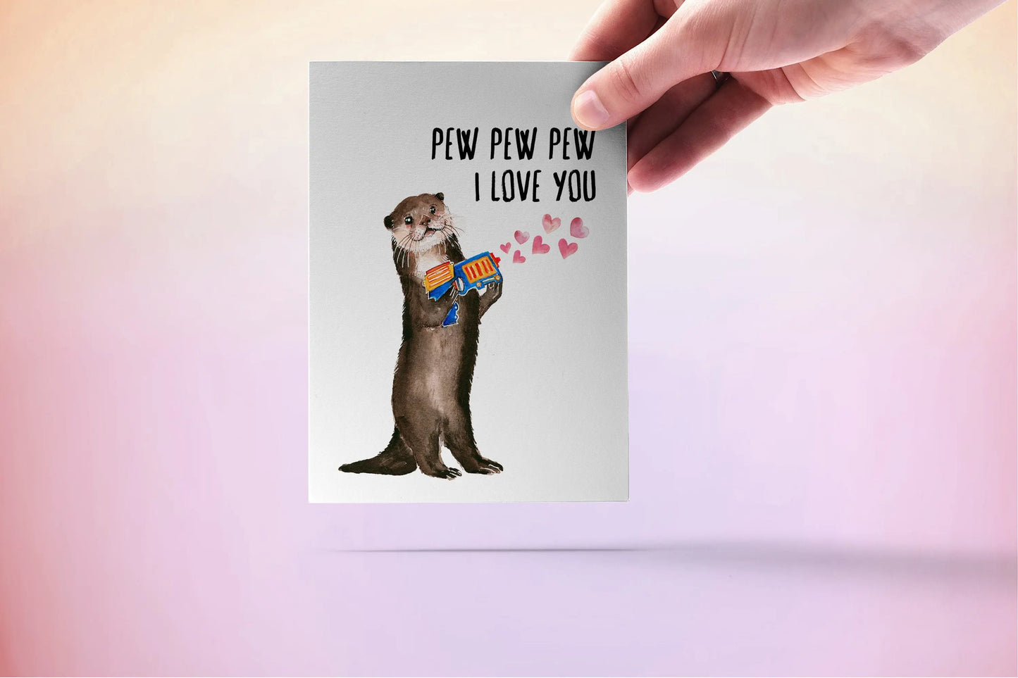 Dart War Otter Anniversary Card For Husband - Pew Pew I Love You Card For Girlfriend - Funny Valentines Day Card For Boyfriend
