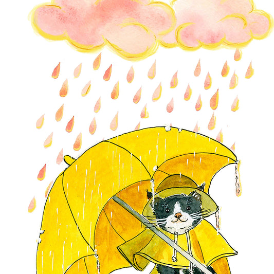 Silver Lining Cat Thinking Of You Card For Best Friends - Sympathy Card From Black And White Tuxedo Cat - Rainy Day Cloud