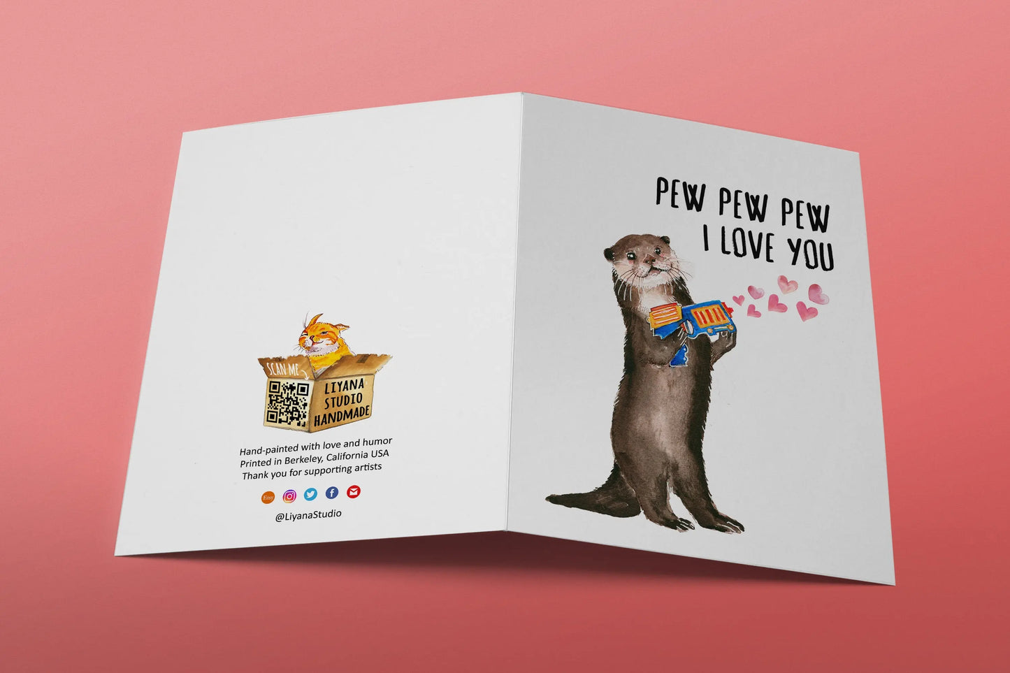 Dart War Otter Anniversary Card For Husband - Pew Pew I Love You Card For Girlfriend - Funny Valentines Day Card For Boyfriend