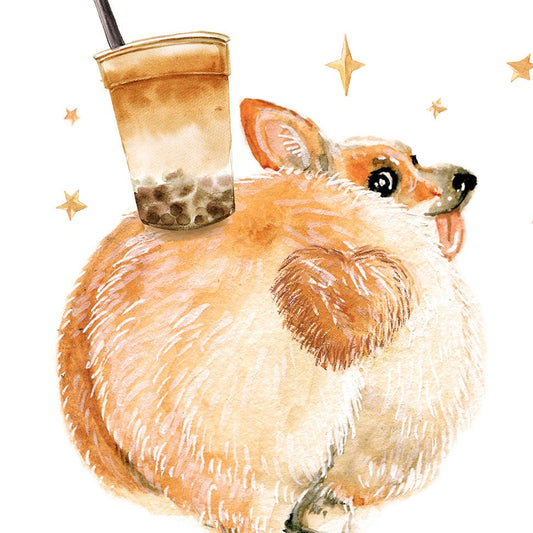 Corgi Boba Tea Valentines Day Card For Boyfriend - Cute Boba Card For Her - I Love You Card For Girlfriend
