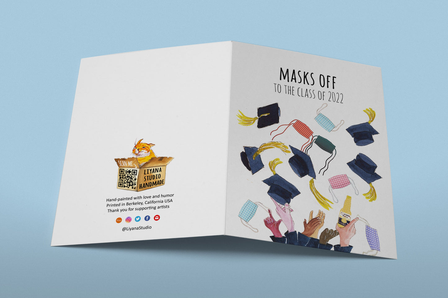 Funny Graduation Cards - Face Masks Grad Cap - Virtual Learning Class Of 2022