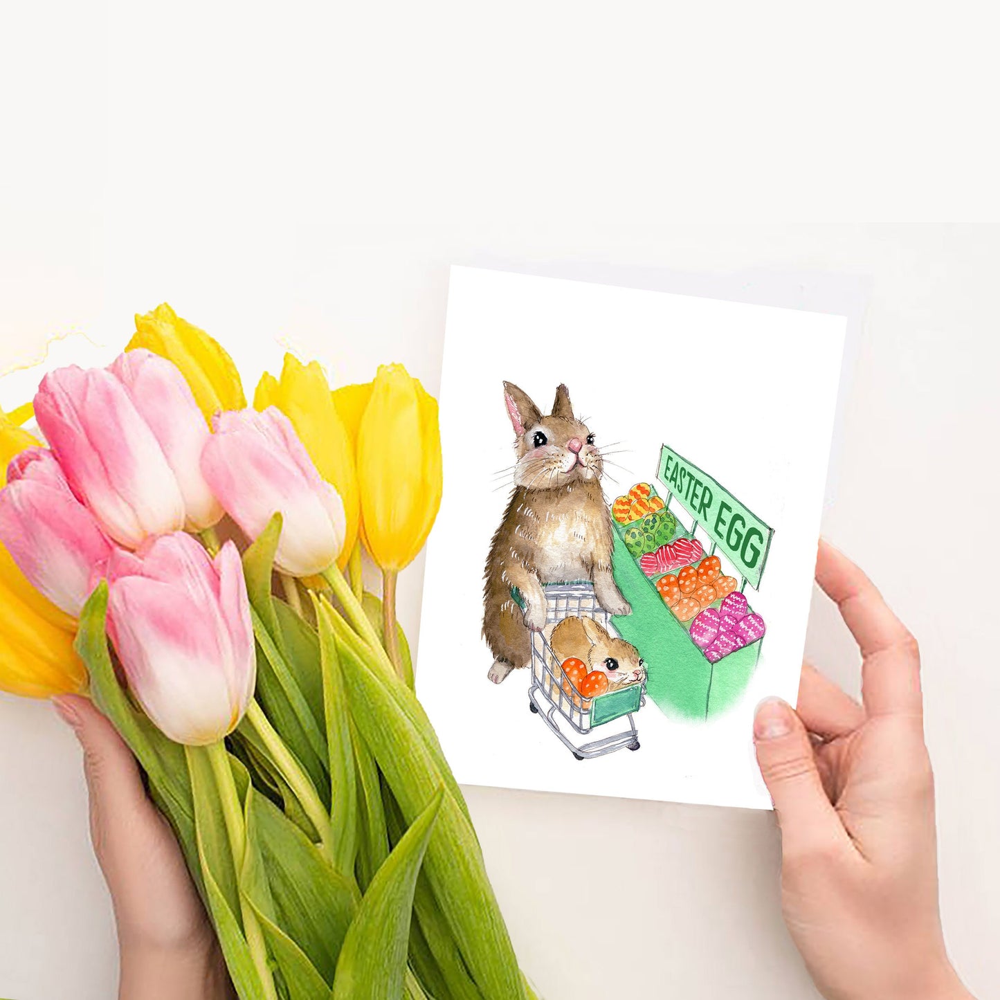 Rabbit Bunny Easter Cards For Kids - Watercolor Egg Easter Gifts For Granddaughter